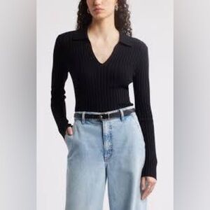 Nordstrom Classic Black Knit Collared Sweater
